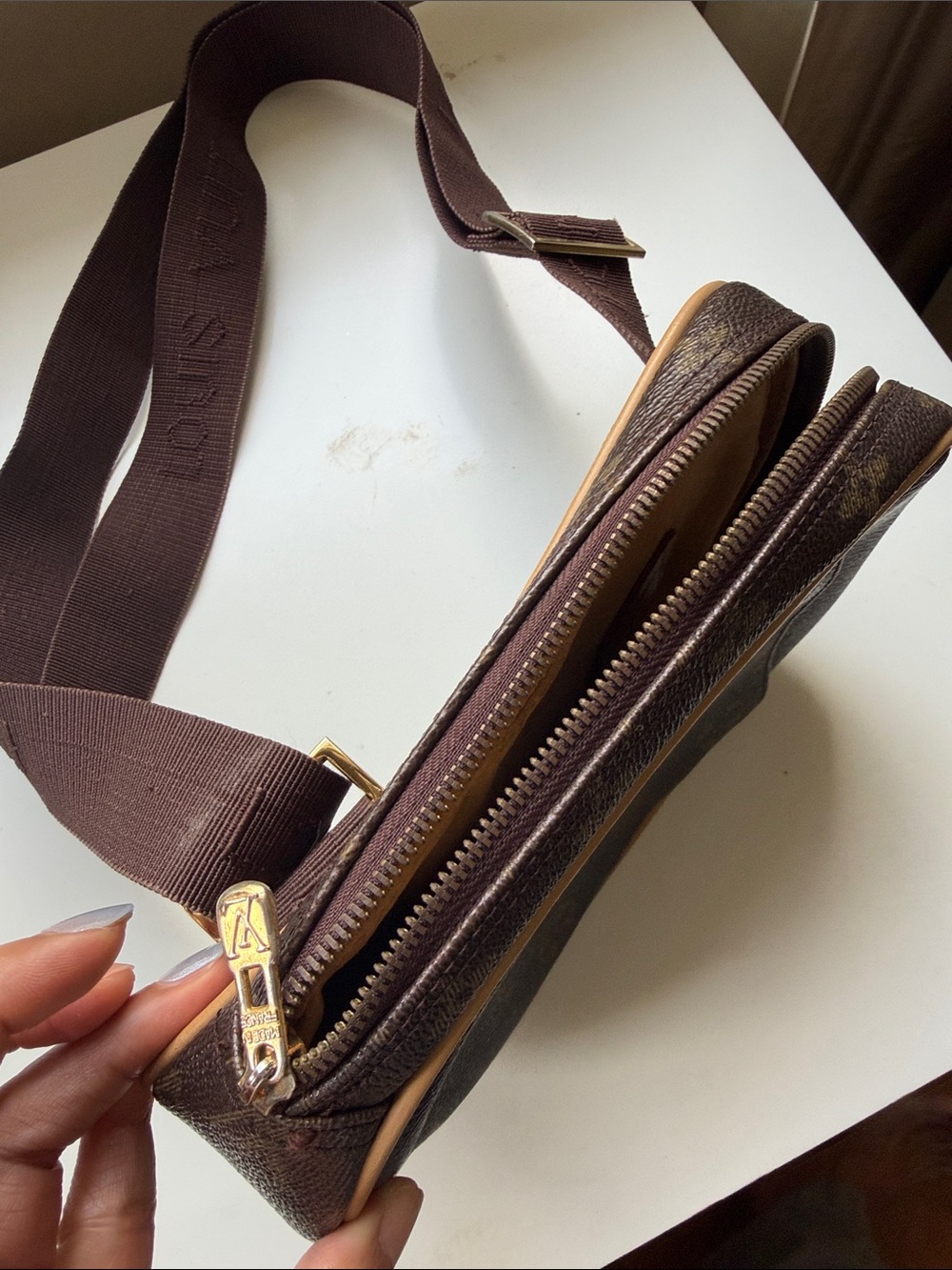 Monogram Canvas Crossbody Belt Bag in Brown & Tan - Picture 2 of 6